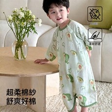 LIULU 嬰兒紗布分腿睡袋 夏季薄款 純棉 抗菌 柔軟舒適, 綠