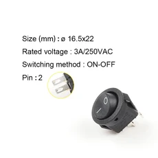5pcs KCD1-105파이 미니 소형 라운드 보트 로커 스위치 블랙 화이트 레드 2 핀 ON-OFF, [01] 2Pin Black Black, [01] 5PCS, 1개
