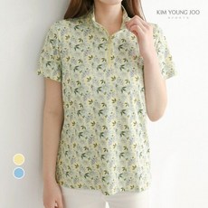 [국내백화점] 김영주골프 여성 플로럴 반팔 티셔츠 골프 등산 여행 데일리 반집업 스판 상의 카라 꽃무늬