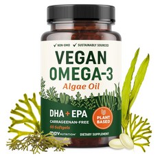 Mavnutrition 純素 Omega-3 油藻油 DHA + EPA 軟膠囊, 1個, 60錠