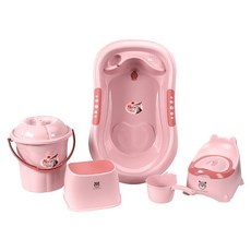 溪美鑫傢俱嬰幼兒浴盆套裝母嬰禮品加厚浴牀新生兒塑料寶寶洗浴新, GG-02粉色五件套:一個