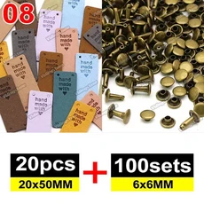 20pcs 믹스 가죽 레이블 100 세트 6x6MM 금속 스파이크 수제 의류에 대 한 양각 태그 DIY 모자 바느질 액세, 08 08