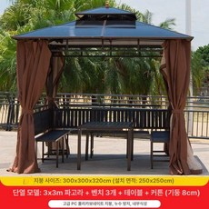 야외 파고라 캐노피 정자쉼터 조립식 전원주택 펜션 농막 원두막 정원용 대형 차양시설, 단열 3x3+3 면 패널 + 테이블 + 8cm