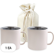 디유 캠핑 2중 스텐 보온보냉 예쁜 머그컵 300ml x 2p + 전용 파우치 세트, 아이보리, 1세트