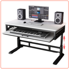 높이조절 미디데스크 미디책상 조립식 피아노책상 컴퓨터책상, White, Black