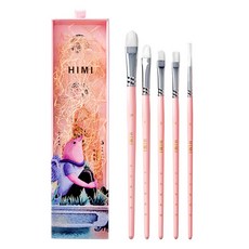 미야 히미 HIMI 리틀버드 수채화붓 5종 세트 둥근붓 납작붓 평붓, 핑크(평붓/납작붓)
