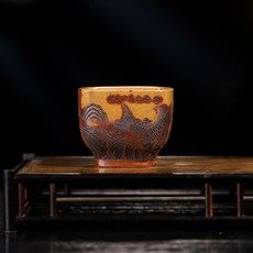 六方四方圓形 宜興原礦 手工柴燒茶杯, 1個, 金麟四方主人杯180毫升高溫段泥