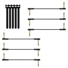 7.6cm(3인치) 플랫 기타 패치 케이블 6팩 S자형 초박형 6.35mm 직각 이펙트 페달 보드 코드 얇은 타입 더 많은 공간 절약 금 도금 커넥터 0.6cm(1/4 1/