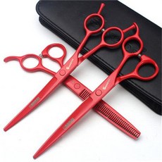 專業寵物美容剪刀7寸泰迪狗狗剪毛剪刀套裝 (平剪/V齒牙剪/翹剪/彎剪), 紅色 7寸超值三件套, 1個