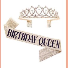탑몰 파티 왕관 브라이덜샤워왕관 여자친구생일파티, E티아라왕관어깨띠세트 핑크퀸