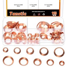 Tanstic 115피스 5가지 사이즈 구리 플레어 개스킷 0.6cm(5/32인치) 11/32인치 1.9cm(3/8인치) 1.3cm(1/2인치) 11/16인치 튜브 사이즈, 5 Sizes(115pcs)