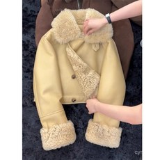 小香風羊羔絨外套 複古小個子短版卡其色皮毛一體羊羔絨小香風毛毛外套25秋季新款 冬季外套 韓版1215