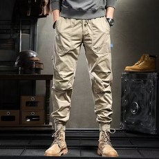 남자 지퍼장식 슬림핏 카고 조거 팬츠 오토바이바지 전술복 바지 계절통용 4컬러