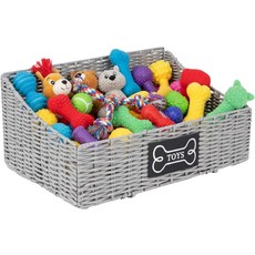 브래브토드 개 장난감 바구니 고양이 장난감을 위한 직조 폴리 라탄 접이식 통 와이어 프레임이 있는 반려동물 보관 정리함 거실에 이상적인 놀이방그레이