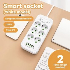 EU 플러그 AC 콘센트 멀티탭 소켓 2M 연장 코드 전기 USB 타입 고속 충전 네트워크, White
