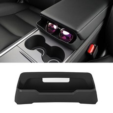 Rislobx 테슬라 모델 Y 팔걸이 박스용 센터 콘솔 선글라스 홀더 실리콘 안경 보관 상자 키 카드 폰 홀더 케이스 테슬라 모델 Y 내부 액세서리 정리 (블랙)