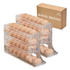 트리오즈 슬라이딩 계란 보관함 냉장고 에그 트레이 1+1, 2개, 투명
