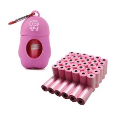 멍냥 반려동물 휴대용 배변봉투 케이스 + 리필봉투, 핑크, 735개입, 1개