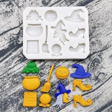 마녀 모자 잭 오 랜턴 빗자루 할로윈 실리콘 설탕 공예 몰드 컵케이크 베이킹 퐁당 장식 도구, 01 Grey, 1개