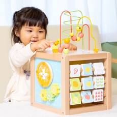 우디푸디 원목 액티비티 플레이박스 멀티큐브 (사은품 모빌증정) 인지 소근육발달 롤러코스터, 1개