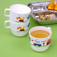 키친유 부릉부릉 유아 손잡이컵 세트 자동차 캐릭터 아기 물컵 스낵컵 어린이 양치컵, 화이트, 3개, 200ml