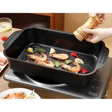 사각 오븐접시 그라탕 베이킹 디쉬 밧드 그릇 구이, 1개, 40cm 얕은+실리콘