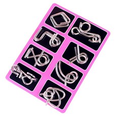 九連環套裝益智解環智力扣多款式兒童燒腦解壓玩具批發, 1個, 袋裝8件套C款中文(小號)