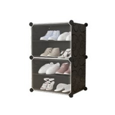 創意組合收納鞋櫃 四層, 時尚黑, 1列4層, 1套