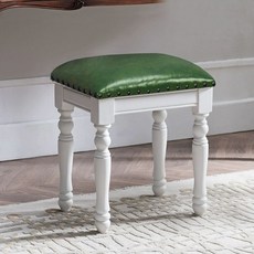 수제 자수 엔틱 복고풍 버클 의자 침실 드레스룸 화장대, 화이트 그린 가죽 B