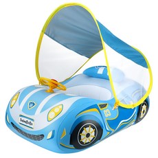 SwimBoBo 兒童汽車造型游泳圈 戶外防曬遮陽 加厚寶寶充氣座圈, 跑車座艇帶遮陽棚:如圖所示, 1個