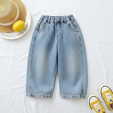 兒童春裝褲子女童燙鑽牛仔褲寬鬆2026新款洋氣寶寶中小童炸街長褲