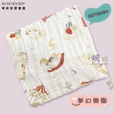 六層紗布口水巾方巾小方巾：柔軟吸水、多用途寶寶手帕、兒童洗臉巾、幼兒園必備, 1個, B-19-夢幻樂園【25*25】
