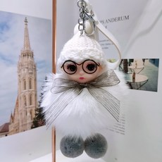 툴이모니 부드러운 아기인형 자동차 열쇠고리 가방장식, 화이트, 1개