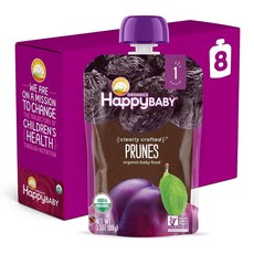 Happy Baby Organics Clearly Crafted Stage 1 이유식 파우치 자두 99.2g(3.5온스) 파우치 (8팩), 3.5 Ounce (Pack of 8)