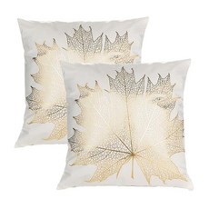 [ 1093180 ] AHAHM 골드 앤 화이트 장식용 쿠션 농가 장식 케이스 실내 실외 커버 기하학적 베개 소파 거실 침실용 45.7 x 45.7cm(18 18인치) 2개 세, 금색 Q