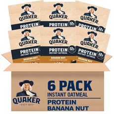 (6 pack) Quaker Protein Instant Oatmeal Banana Nut 12g Protein per Serving Whole Grains No Ar, 1개