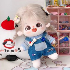 모카돌 20cm 솜인형옷 하트 멜빵 맨투맨, 블루, 1개