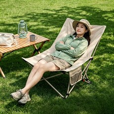 SORIA 평면 하이백 캠핑의자 4단계 리클라이닝 각도조절 접이식 야외의자, 2개, 흰색-M