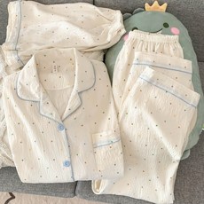 帶胸墊日系大碼睡衣女春夏季短袖短褲少女三件睡衣家居服