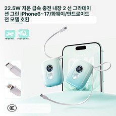 요기다상사 태양열보조배터리 충전 고속충전, 그라데이션그린 [L22.5W20W듀얼선] 3C, 10000mAh