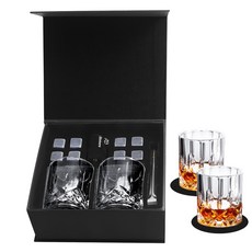 복고풍 위스키 잔 세트 목재 박스 아이스 스톤 포함 가정용 디자인 차가운 음료 선물용, 1개