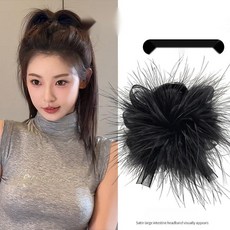 [고급스러운] 블랙 망사 집게핀 깃털 올림머리 헤어클립, 블랙 깃털 집게핀 (소)