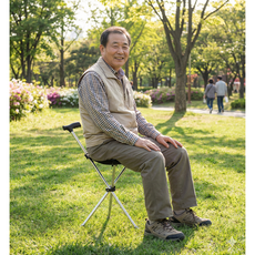 라벤스 접이식 노인 어르신 지팡이의자, 실버, 1개