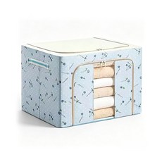 CHUYI 접이식 대용량 패브릭 수납박스 50x40x33cm 옥스퍼드 원단 튼튼한 의류 이불 정리함 블루 체리 / 핑크 곰돌이 패턴, 1개, 블루 체리 프린트