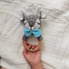 모빌 수제 아기 나무 치발기 DIY 사슴 엘크 딸랑이 신생아 설치류 링 모바일 체육관 교육 완구, [01] 1, 1개