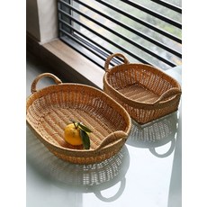 소품수납 켓 타원형 새끼 캣아이 바구니 라탄 정리, 1개, 과일 특대형