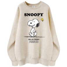 스누피 정품 남녀공용 오버핏 캐릭터 라운드 맨투맨 빅사이즈 데일리 티 루즈핏 커플 티셔츠 남자 여성 롱티 단체티 해피스누피