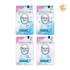 Biore Zero 爽身粉濕巾 20片 柔和皂香 X 2包 + 涼感皂香 X 2包 (效期至2027年10月), 1個