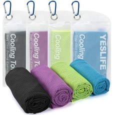 YESLIFE 쿨링 타월 4팩 101.6cm x 30.5cm(40 x 12인치) 남성 및 여성용 체육관 타월 요가 달리기 스포츠 운동 캠핑 피트니스 등을 위한 부드, 라이트 블루, 그린, 퍼플, 블랙