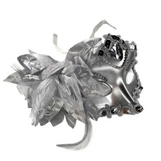 摩達客萬聖 Cosplay派對裝扮變裝 威尼斯寶石花朵造型面具(兩色可選), 銀色, 1個